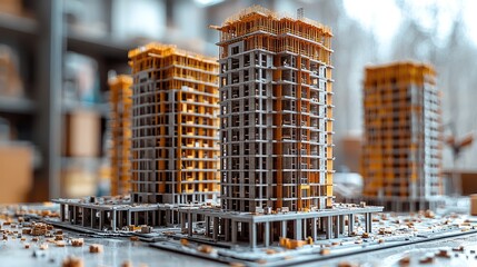 multi-floor residential building housing project for under-construction site and off-plan real estate investment infrastructure progress, miniature section model style as wide banner with copy space