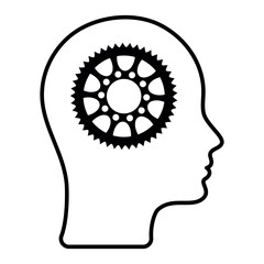 Human head and gear inside. Technological diagram of engineering gears inside the brain, artificial intelligence. Human head mind thinking.