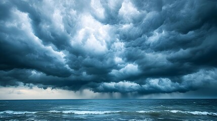 Dramatic Storm Clouds Gathering Over the Turbulent Oceanic Horizon with Intense Weather Approaching