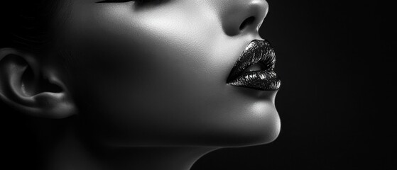 Monochrome fashion portrait close-up dramatic lighting black and white high-fashion photography edgy style clean lines modern elegance