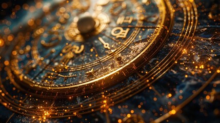 Fototapeta premium Close-up of a detailed, luminous clock with sparkling elements, depicting the beauty of time in an artistic design.