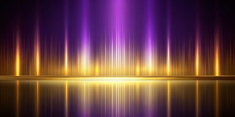 Dark abstract background with deep purple and gold gradients, metallic reflections