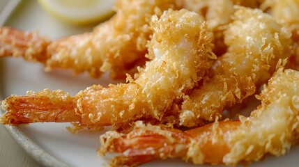Exquisite Tempura Shrimp:A Close-Up Culinary Masterpiece of Crispy Perfection