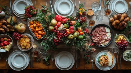 Festive Table Setting with Delicious Food