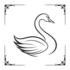 Sleek vector illustration of a graceful swan in minimalist line art, bold black silhouette.