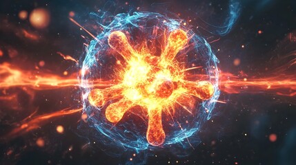 Obraz premium Detailed Breakdown of Atomic Isotopes Involved in Nuclear Fission with Particles in Motion and