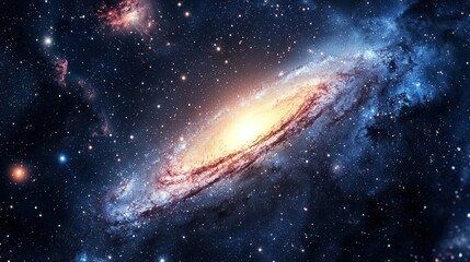 A dramatic space scene featuring vivid images of galaxies or nebulae, illustrating the vast and awe-inspiring beauty of the universe