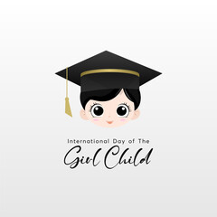 International Girl Child. with a design of a little girl's head in a hat and a white background