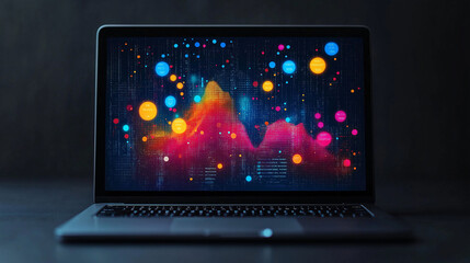 Laptop Screen with Colorful Data Visualization and Graph