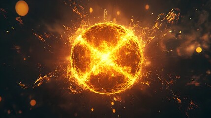 Obraz premium Powerful Energy Release from Nuclear Fission Reaction with Glowing Particles Breaking Apart