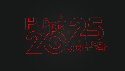 Vector Happy New Year 2025 with fireworks and text design on black background.
