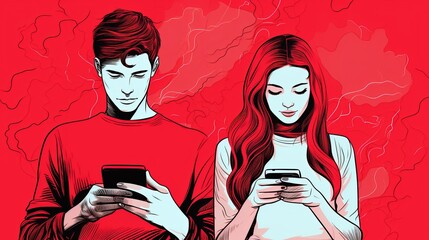 Man and woman - red background