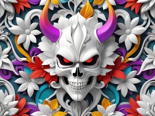 Naklejka premium 3D Halloween Mug Wrap Sublimation,Opulent Rococo skull. Skull fantasy dark.