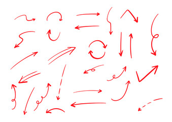 シンプルなペンの手書きの矢印セット ベクター 赤