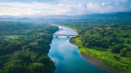 Aerial view of Tempisque river and Amistad bridge in Costa Rica