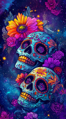 Naklejka premium Colorful Sugar Skull Designs with Flowers and Marigolds 