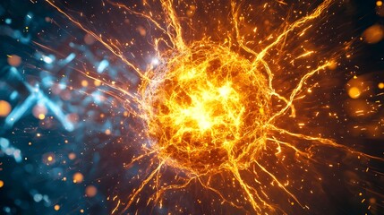 Obraz premium Explosive Energy Burst from Atomic Nucleus During Nuclear Fission Process