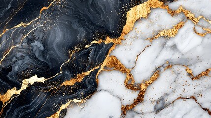 Elegant Marble Texture with Luxurious Gold Veins,Sophisticated White and Black Background