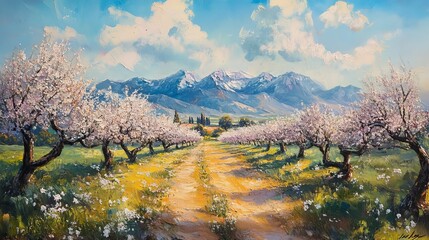 Blossoming plum trees paint a serene scene