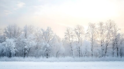 Fototapeta premium Tranquil Snow-Covered Winter Landscape with Serene Forest Scene