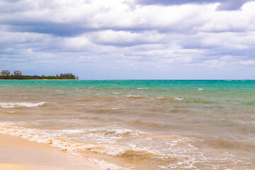 Tropical Caribbean beach clear turquoise water Playa del Carmen Mexico.