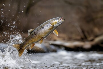 Obraz premium Catching a fish mid-jump, action photography style, with copy space