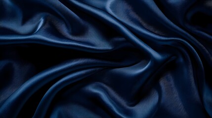 Fototapeta premium Elegant Navy Blue Silk Fabric with Soft Folds and Ample Copy Space