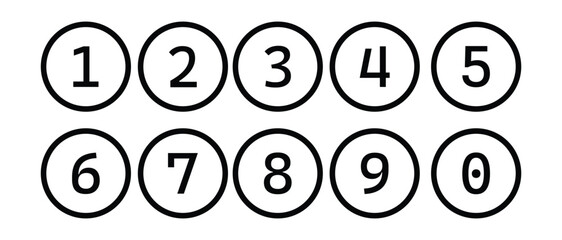 Simple circle with numbers 0 to 10 inside. Vector illustration on white background. Set of Round 1-9 Numbers Icon Vector.