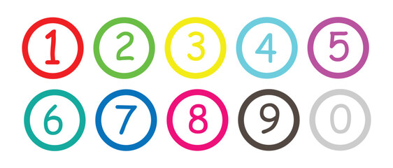 Simple circle with numbers 0 to 10 inside. Vector illustration on white background. Set of Round 1-9 Numbers Icon Vector.