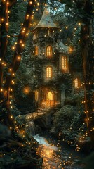 Fototapeta premium Magical fairy tale tower in enchanted forest