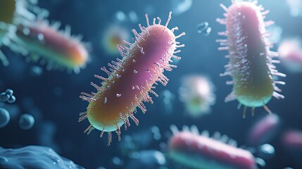 Fototapeta premium Animated depiction of germs with copy area