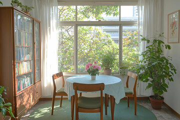 Fototapeta premium Cozy and Minimalist Dining Room with Botanical Accents