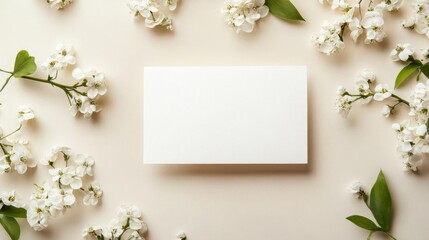 Elegant wedding invitation mockup with blank card on white floral background, greeting card mockup for Valentine's day or birthday, mother's day