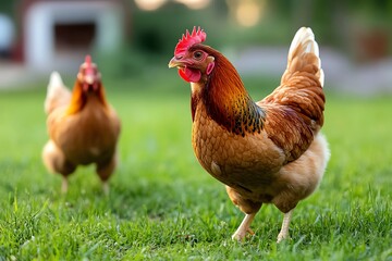 Fototapeta premium Poultry farm, natural pest control, chickens as helpers uses chickens to control pests naturally, reducing the need for chemicals