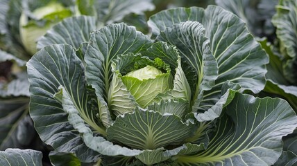 Fresh Green Cabbage Head Close-up