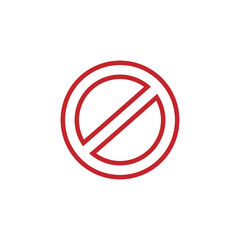 Prohibition and ban sign, Red strikethrough circle, Simple flat vector icon illustration.