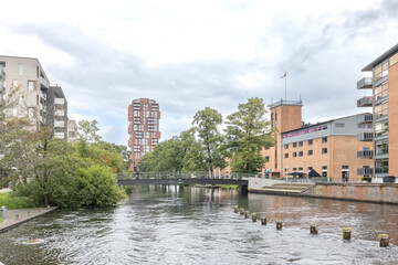 Walking in Silkeborg's streets with many beautiful buildings