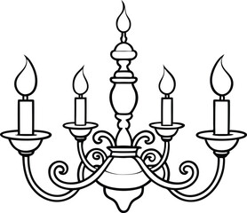 Candle and Candlestick Chandelier line art vector illustration