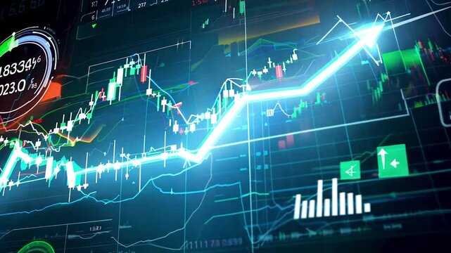 Market trading monitor with growth and decline financial graph or chart stock and investment.