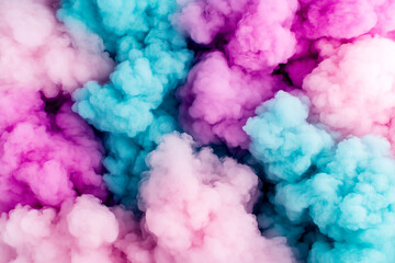 Fototapeta premium A colorful cloud of smoke with pink, blue, and purple hues. The smoke appears to be a mix of different colors, creating a vibrant and dynamic atmosphere. Concept of energy and excitement