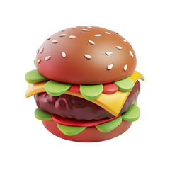 3d rendered burger object, Hamburger, Fast food, Emoji food burger. Emotion 3d cartoon icon.