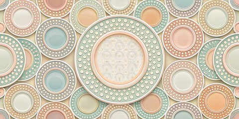 Retro ceramic circular pattern background with pastel hues
