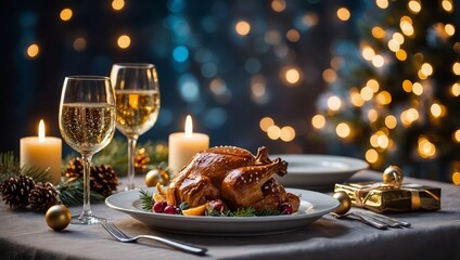 Christmas And New Year Holiday Table Setting. Celebration