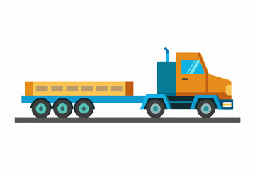 A lowboy trailer transporting construction equipment vector art illustration