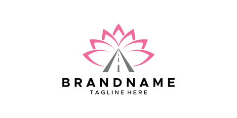 a graphic image with lotus road theme. white background. vector graphic base.