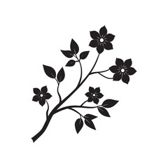 Obraz premium Elegant Black Silhouette of Flowering Branches on White Background. Black silhouette of branch with flowers