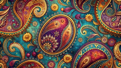 A mesmerizing background with velvety colors, paisley patterns, and shimmering accents
