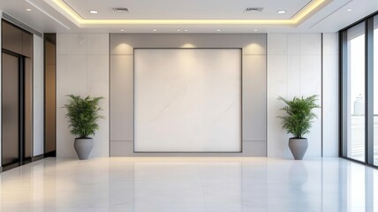 Luxurious lobby of a corporate office building with sleek design elements, showcasing prime commercial spaces