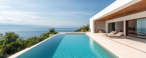 Fototapeta premium Luxurious villa with a stunning ocean view, perfect for highend vacation property listings