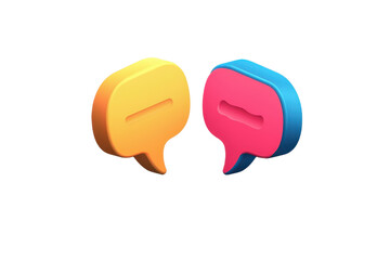 3D illustration of colorful speech bubbles symbolizing communication, interaction, and social media engagement.